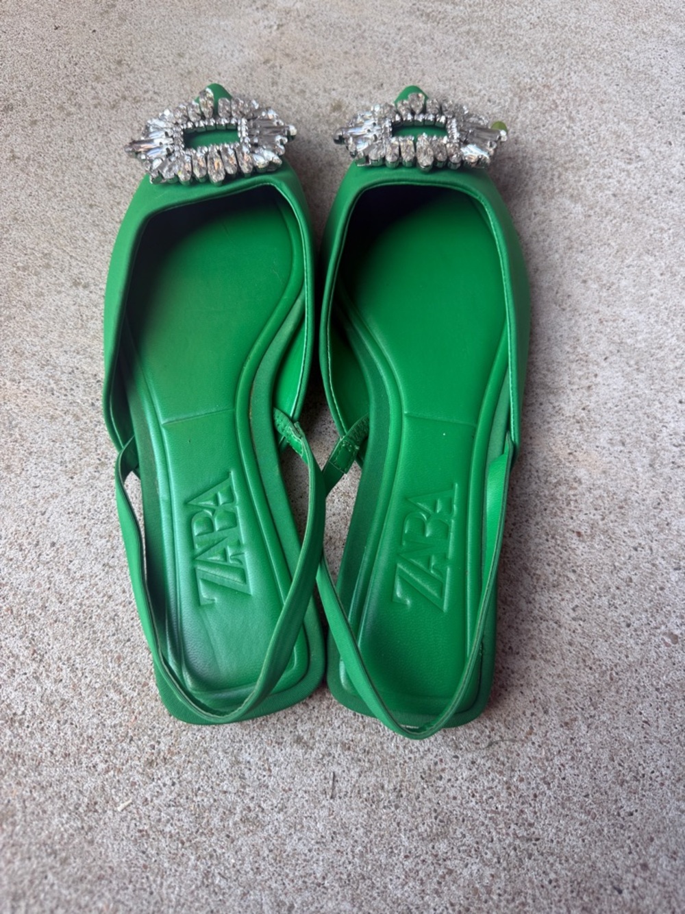 Zara Green Crystal-Embellished Pointed Slingback Flats - Picture 3 of 4